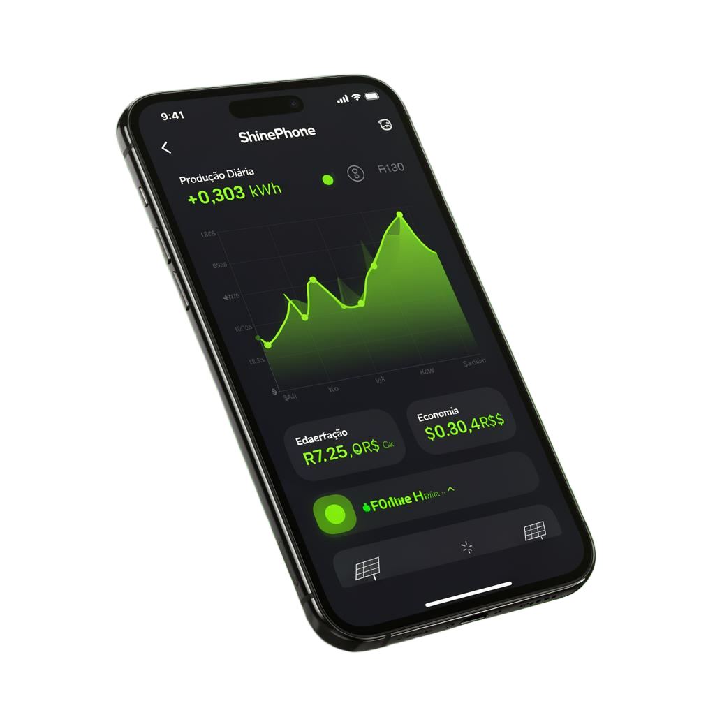 Aplicativo ShinePhone monitorando geração de energia solar em tempo real
